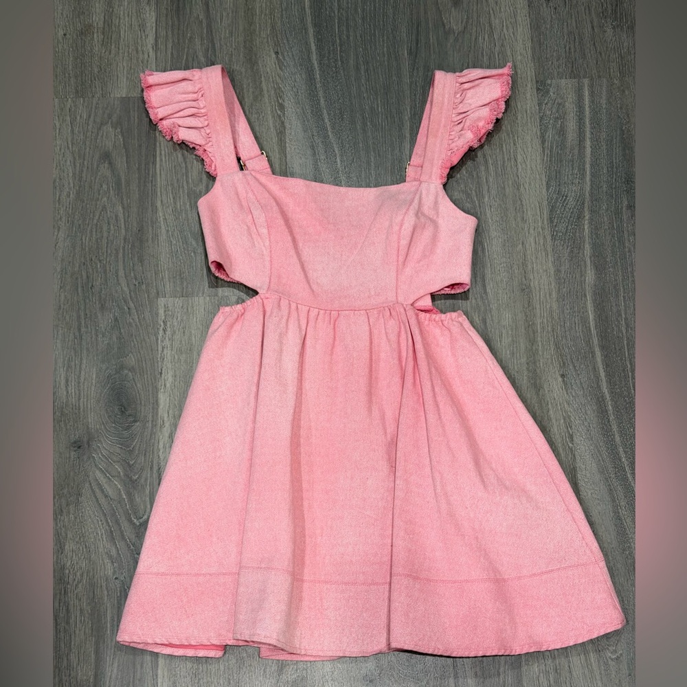FORE Denim Ruffle Strap Pink Dress Women’s Large